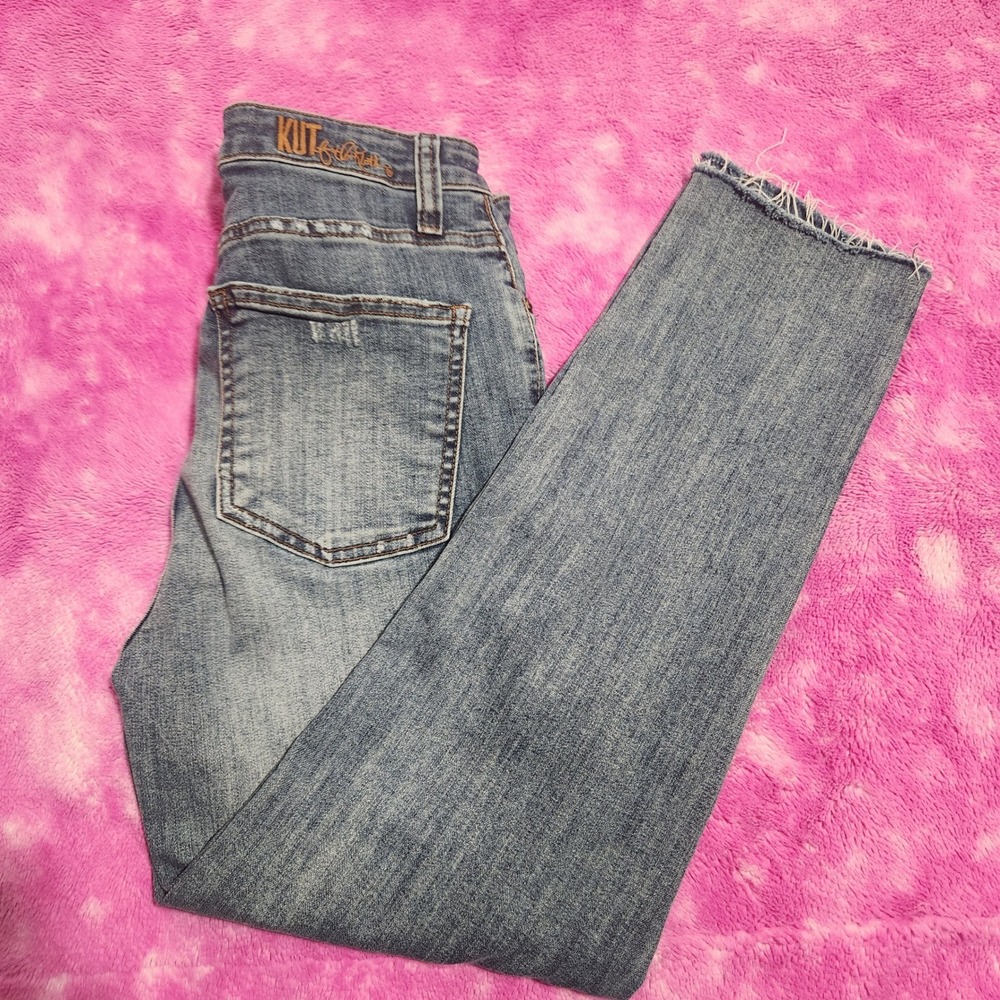 Kut from the Kloth Jeans Women's 2 High Rise Straight Leg Blue Denim Rena